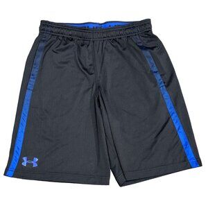 Under Armour Men M Black Basketball Shorts Blue Stripe Loose Casual Mesh Pockets